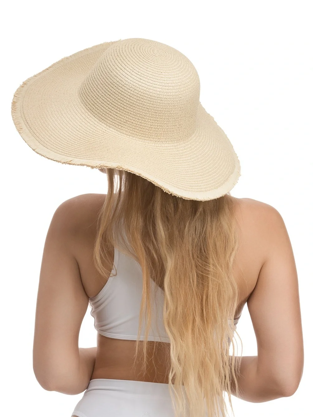 Frayed Edge Straw Beach Hat - Beige